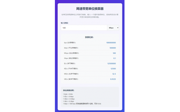 網速帶寬單位換算器